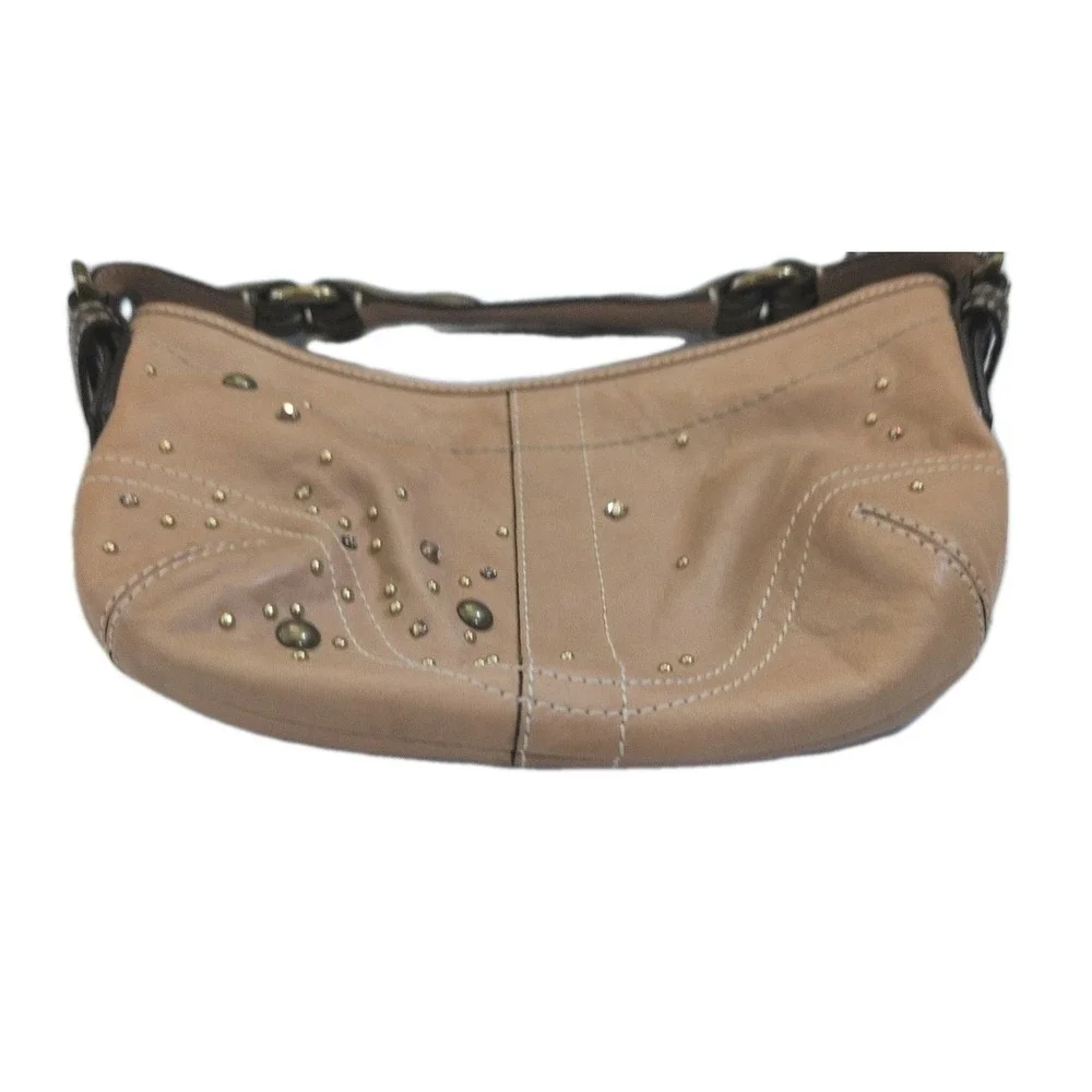 Vintage Y2K Coach Soho Studded Demi Hobo Hand Bag Tan Leather Metallic Strap